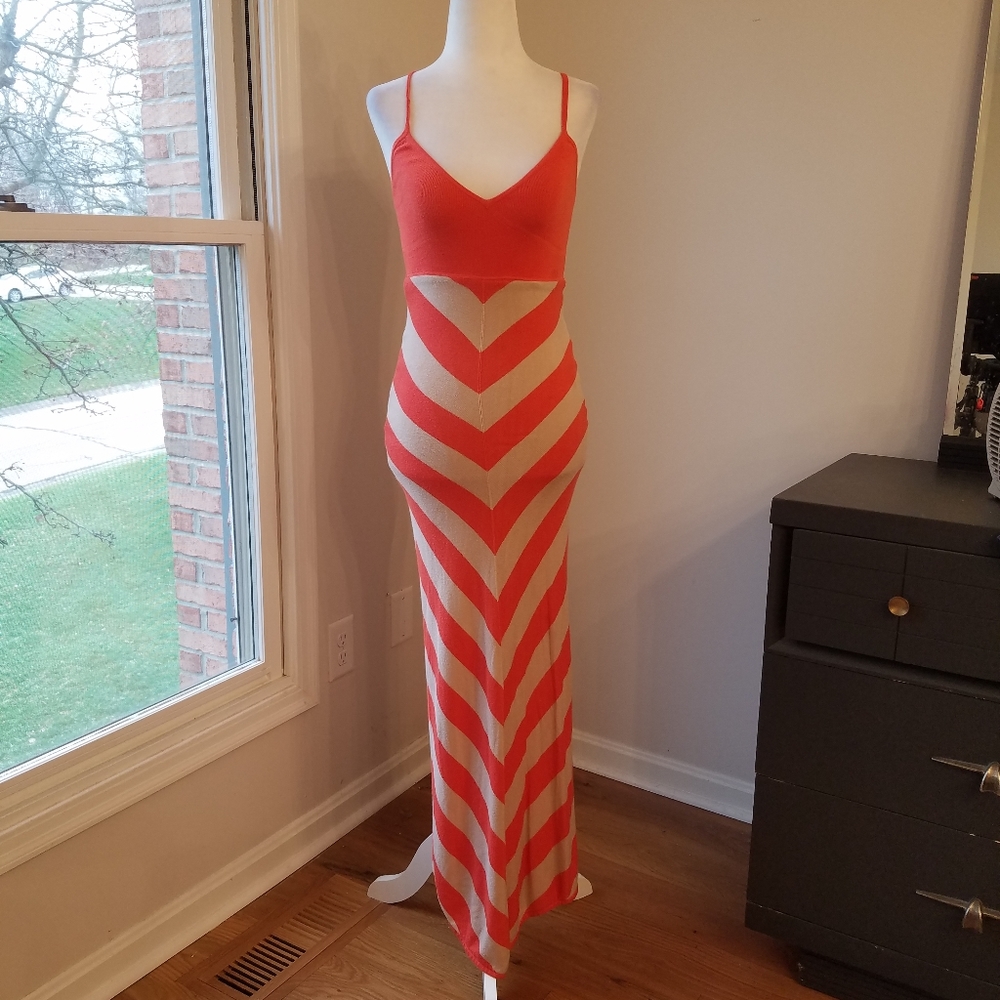 Bebe coral and cream maxi dress